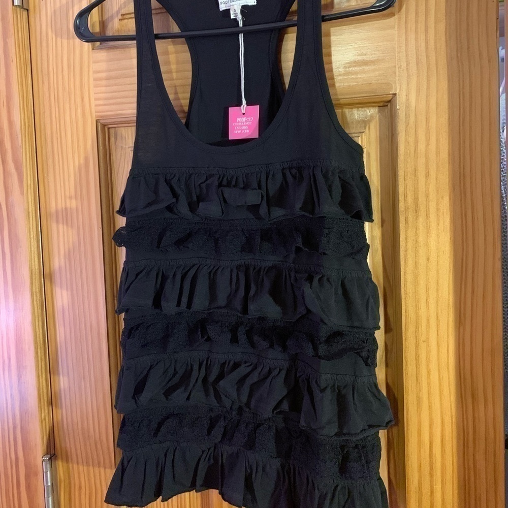 Poof Excellence Razor Back Tank— Black- Lace Detail-1 Size Small- 1 Med-Both NWT